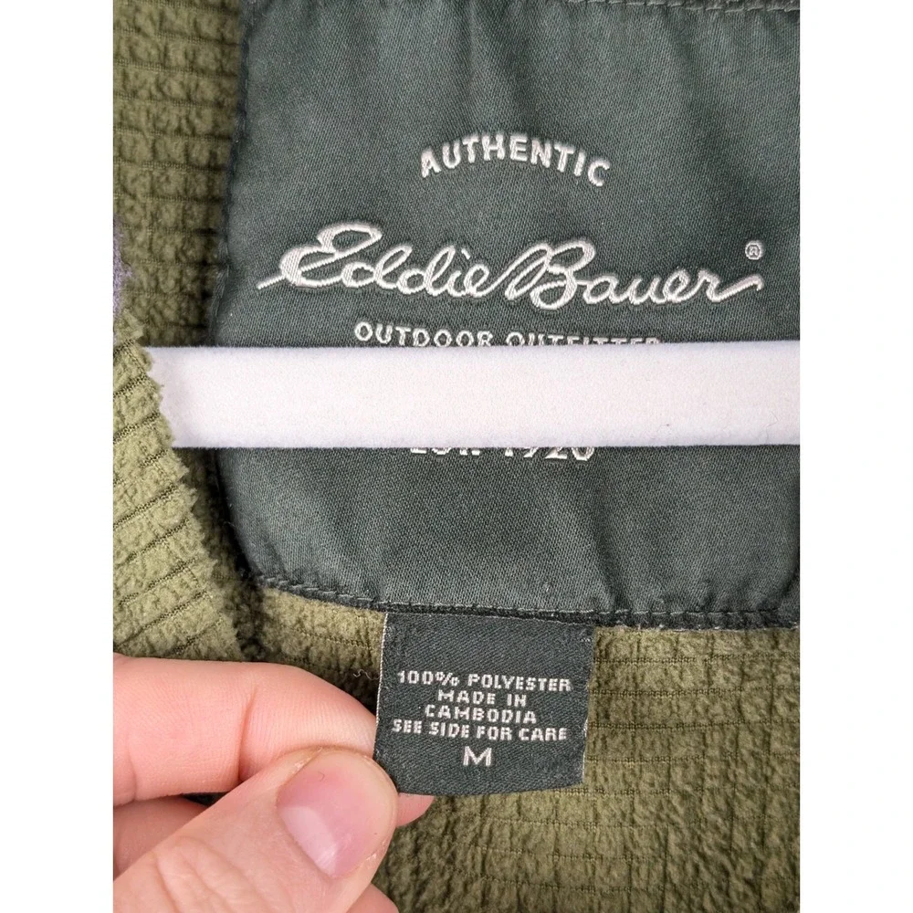 Eddie Bauer Mens 1/4 Zip Waffle Fleece Sweater Size M Green Pullover Outdoor - Picture 5 of 10